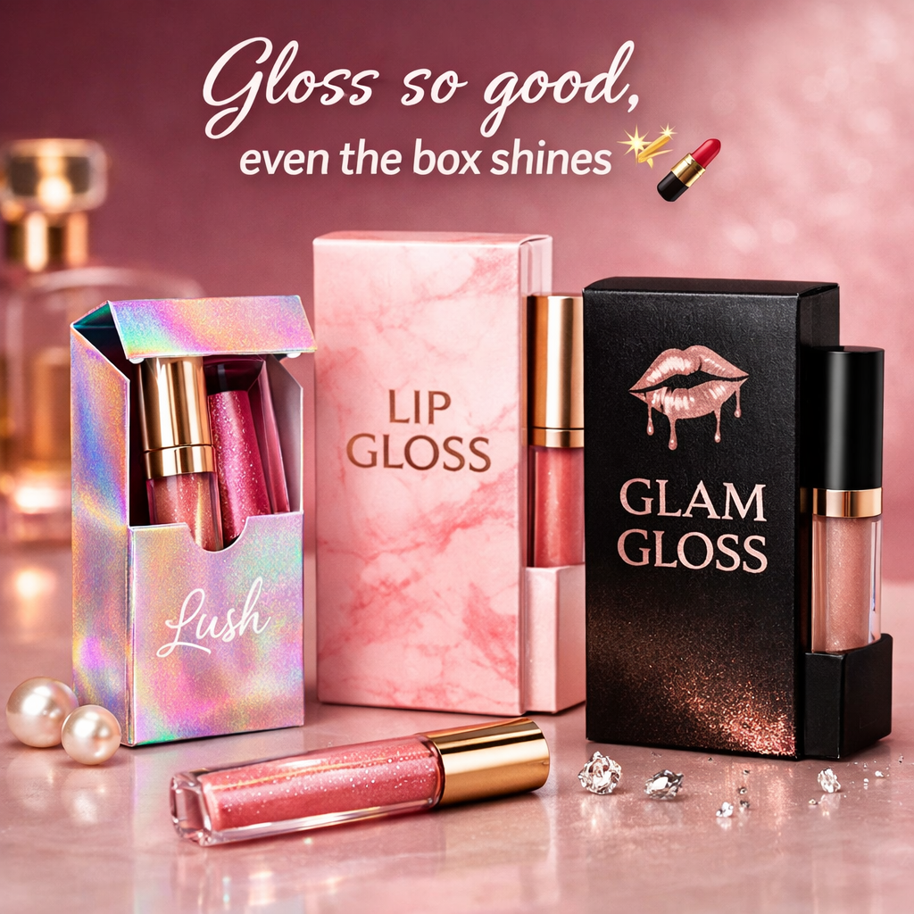 Custom lip gloss boxes with premium wholesale packaging design